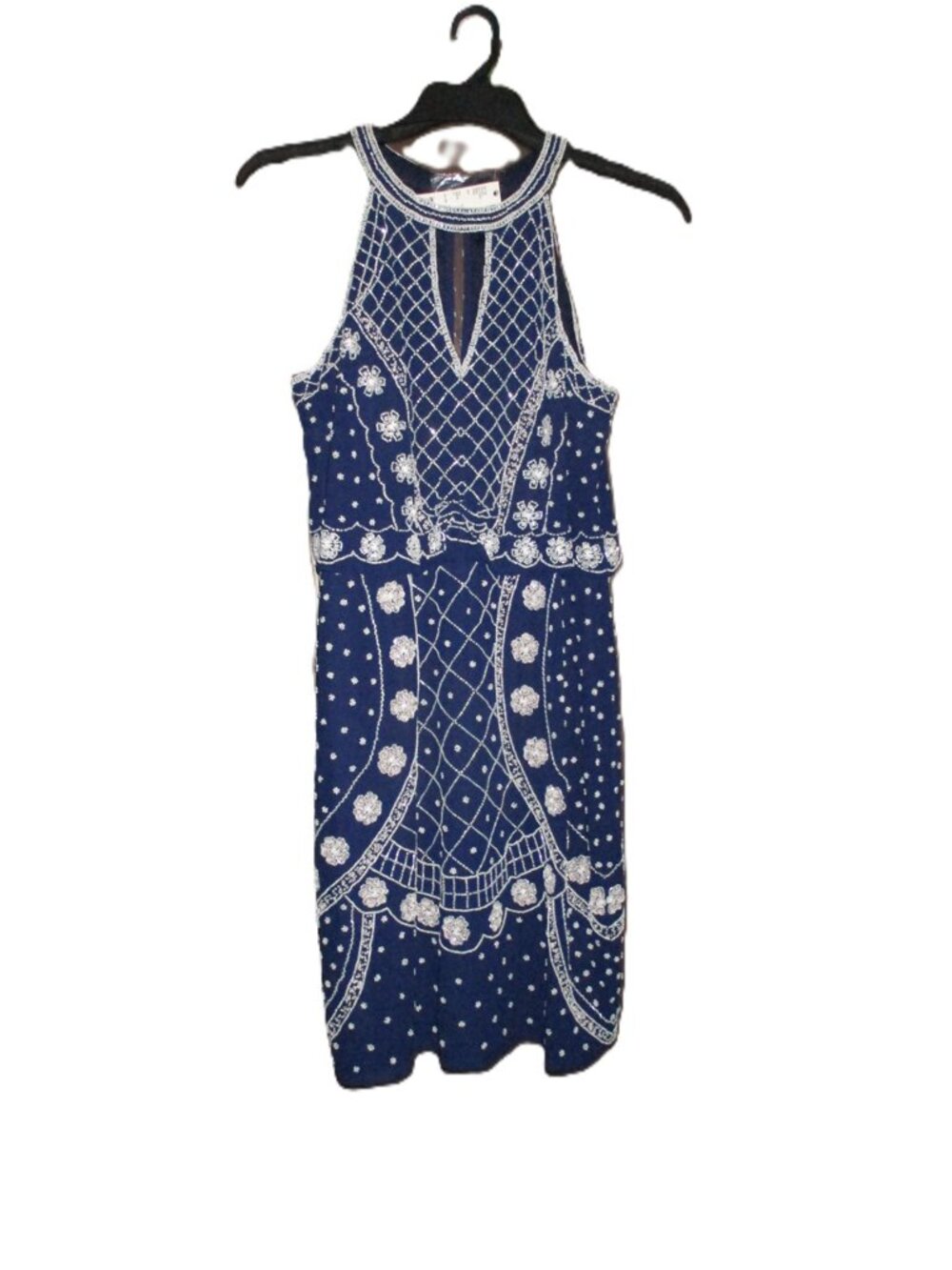 Gianni Bini Renee Dress  Size 12 Full Beaded Navy White Party Cocktail NEW‎ $209